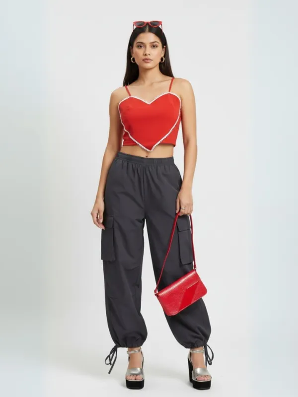 Red_Heart-Shaped_Crop_Top_&_Cargo_Pants_Co-Ord_Set_For_Women|_Model_Height_5.8inch_,_Fabric_All_Way_Stretchable