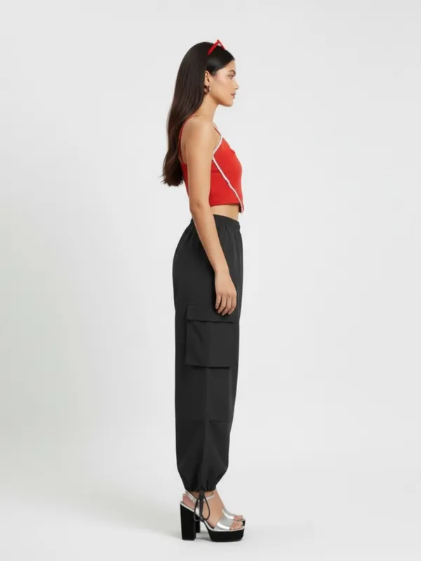 Red_Heart-Shaped_Crop_Top_&_Cargo_Pants_Co-Ord_Set_For_Women|_Model_Height_5.8inch_,_Fabric_All_Way_Stretchable