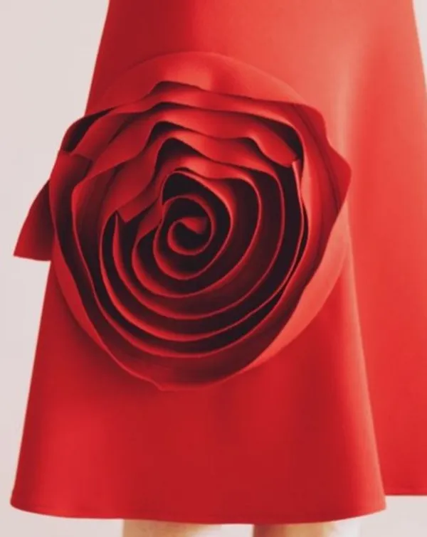 EKESHWARA_–_Red_3D_Rose_Appliqué_A-Line_Skirt|_Model_Height_5.8inch,_Fabric_All_Way_Stretchable