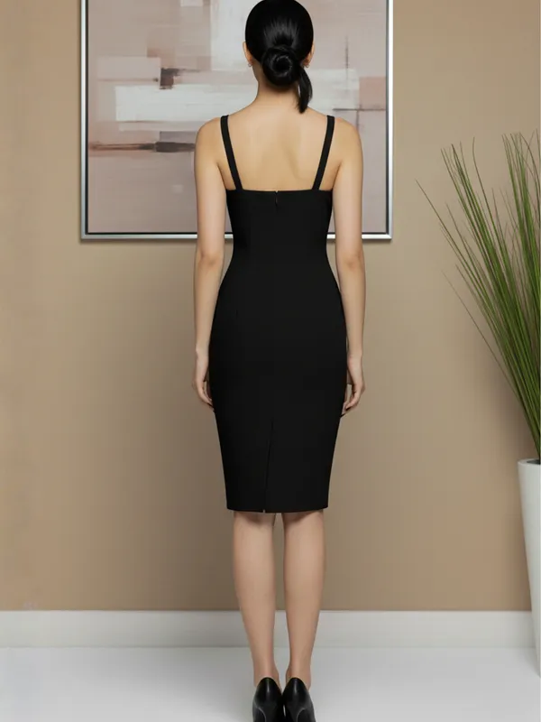 Ekeshwara_Black_Bodycon_Dress_with_Blue_Bow_Accent|_Model_Height_5.8inch_,_Fabric_All_Way_Stretchable