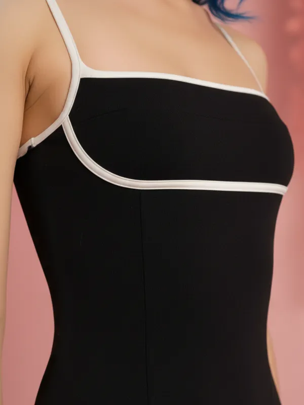 Ekeshwara_Black_Contrast_Trim_Square-Neck_Midi_Dress|_Model_Height_5.8inch_,_Fabric_All_Way_Stretchable