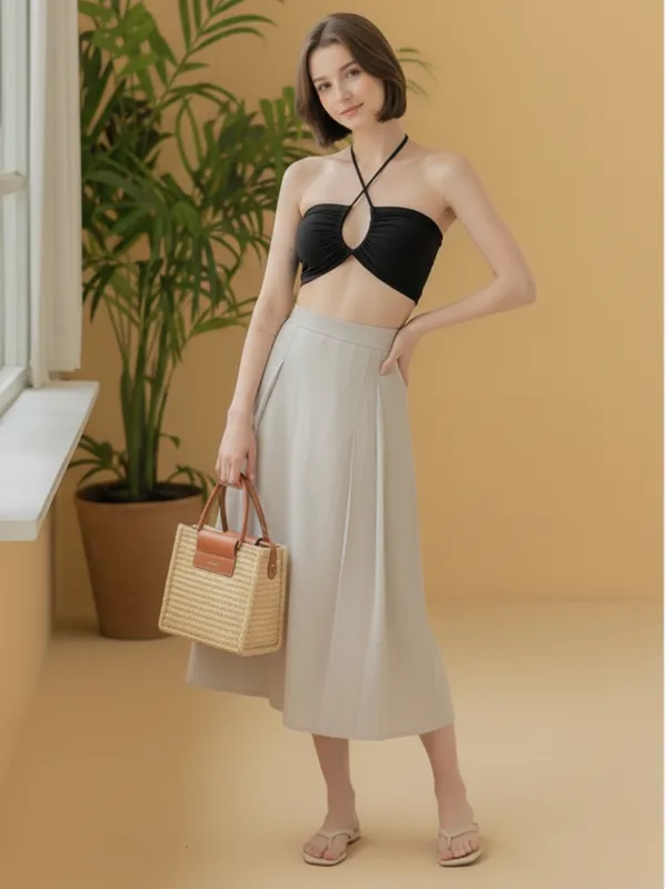 Ekeshwara_Black_Crisscross_Halter_Keyhole_Crop_Top|_Model_Height_5.8inch_,_Fabric_All_Way_Stretchable