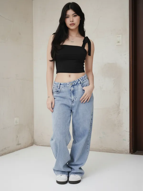 Ekeshwara_Chic_Black_Tie-Strap_Cropped_Top|_Model_Height_5.8inch_,_Fabric_All_Way_Stretchable