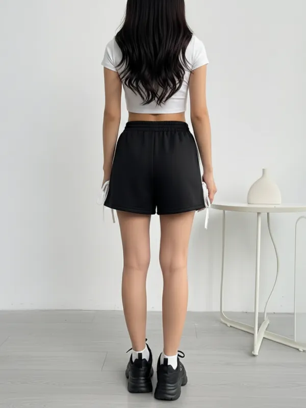 Ekeshwara_Chic_Stripe_&_Tie_Detail_Athletic_Shorts|_Model_Height_5.8inch_,_Fabric_All_Way_Stretchable