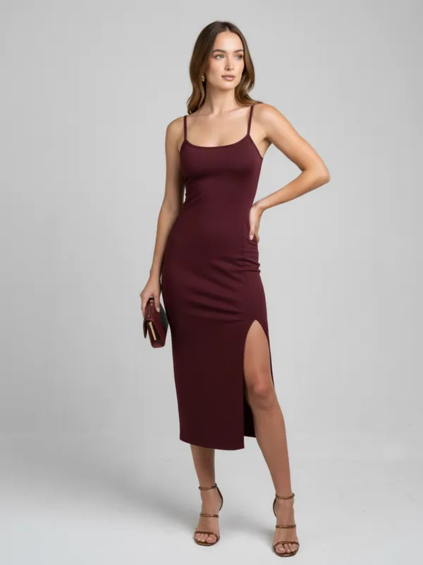 Ekeshwara_Crimson_Desire_Backless_Bodycon_Dress_with_Side_Slit_&_Lace-Up_Detail|_Model_Height_5.8inch_,_Fabric_All_Way_Stretchable