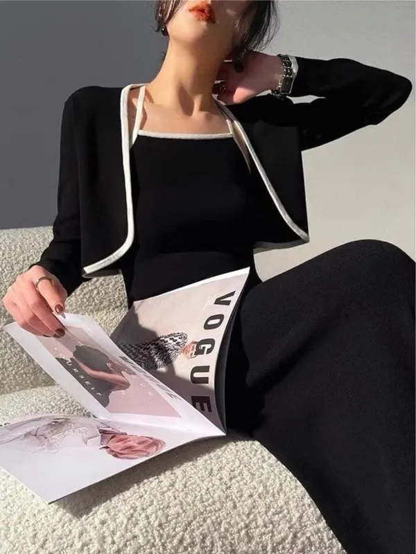 Ekeshwara_Elegant_Black_Bodycon_Midi_Dress_with_Contrast_Piping|_Model_Height_5.8inch_,_Fabric_All_Way_Stretchable