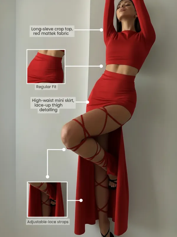 Ekeshwara_Elegant_Red_High_Slit_Bodycon_Wrap_Dress_with_Strappy_Detailing|_Model_Height_5.8inch_,_Fabric_All_Way_Stretchable