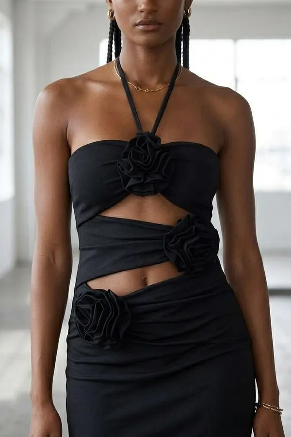 Ekeshwara_Midnight_Rose_Cut-Out_Maxi_Dress;_Model_Height_5.8inch,_Fabric_All_Way_Stretchable