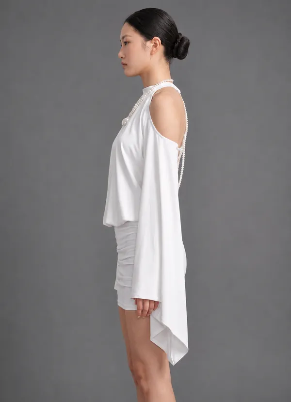 Ekeshwara_Pearl_Draped_Cape_Mini_Dress