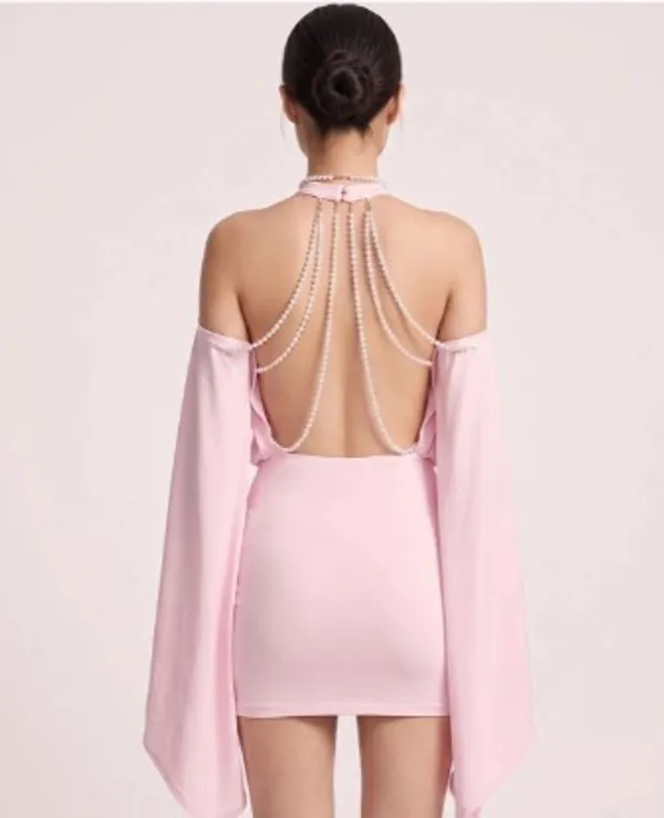 Ekeshwara_Pearl_Draped_Cape_Mini_Dress