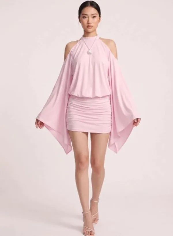 Ekeshwara_Pearl_Draped_Cape_Mini_Dress