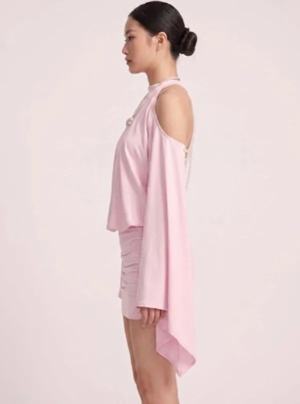 Ekeshwara_Pearl_Draped_Cape_Mini_Dress