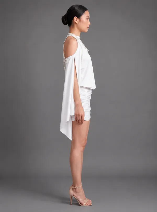 Ekeshwara_Pearl_Draped_Cape_Mini_Dress