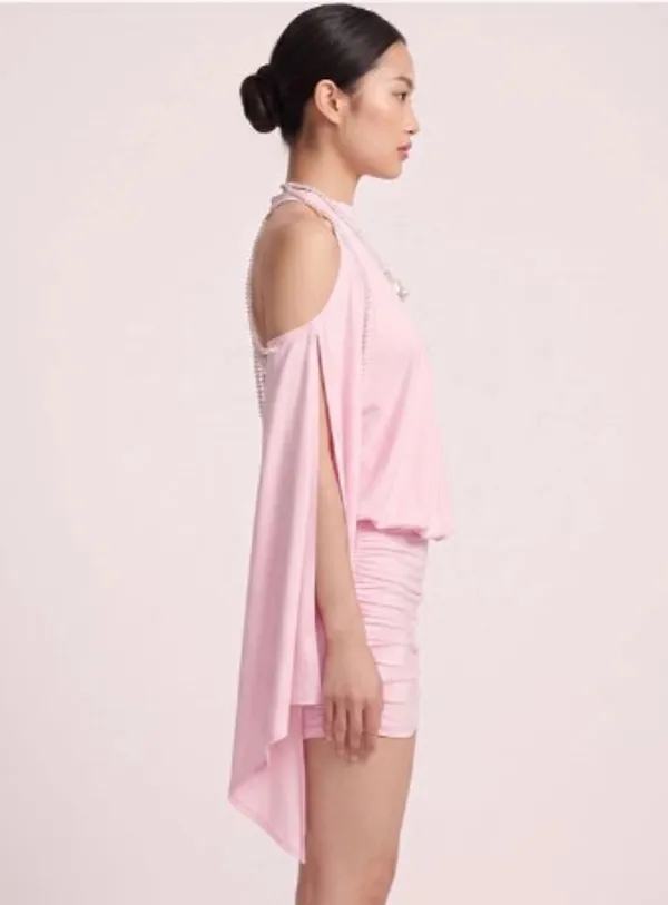 Ekeshwara_Pearl_Draped_Cape_Mini_Dress
