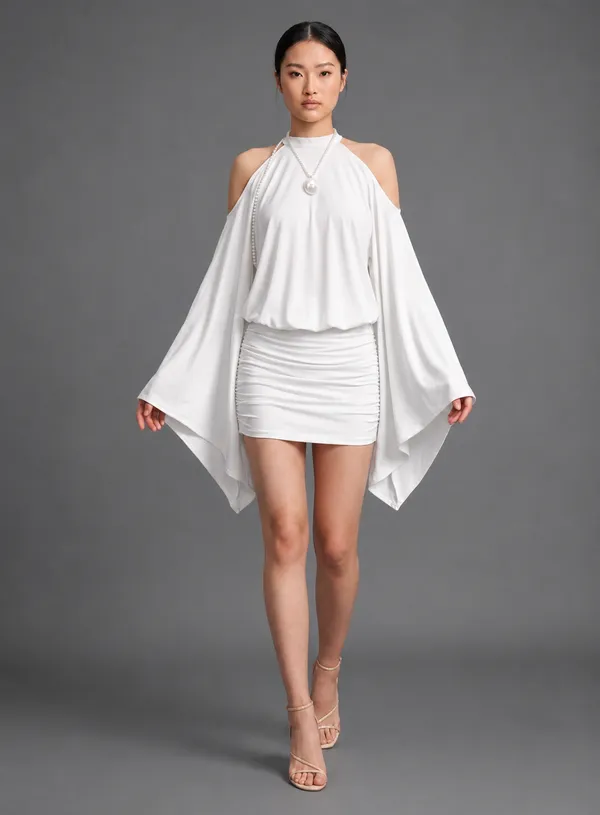 Ekeshwara_Pearl_Draped_Cape_Mini_Dress