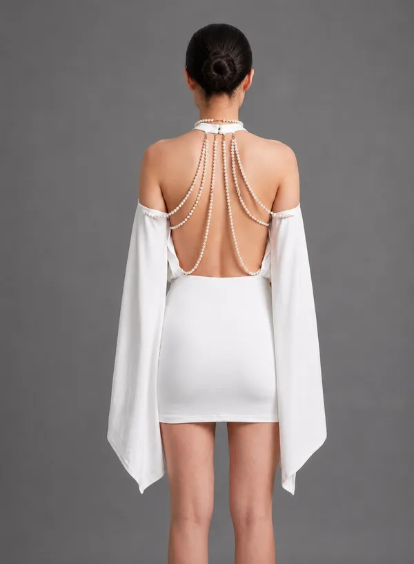 Ekeshwara_Pearl_Draped_Cape_Mini_Dress