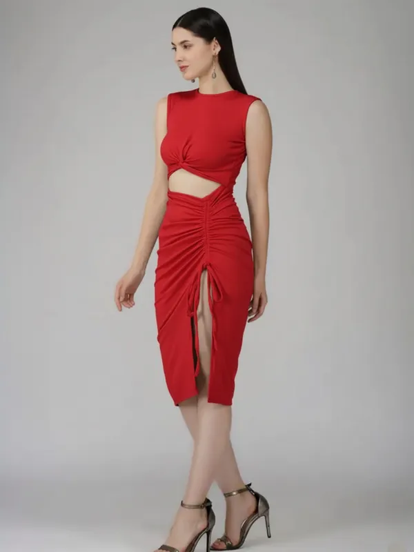 Ekeshwara_Red_bodycon_cocktail_party_dress|_Model_Height_5.8inch_,_Fabric_All_Way_Stretchable