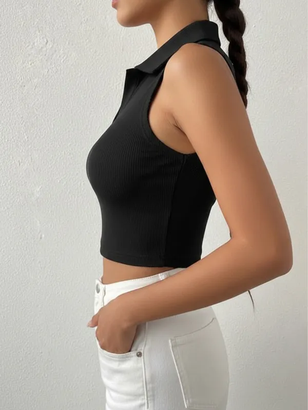 Ekeshwara_Ribbed_Halter_Neck_Cropped_Polo_Top|_Model_Height_5.8inch_,_Fabric_All_Way_Stretchable