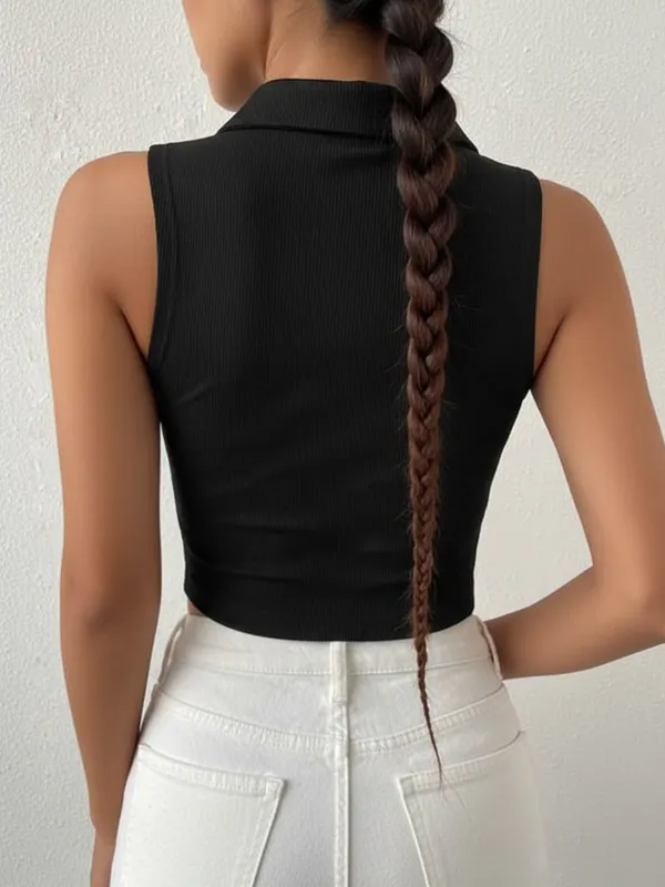 Ekeshwara_Ribbed_Halter_Neck_Cropped_Polo_Top|_Model_Height_5.8inch_,_Fabric_All_Way_Stretchable