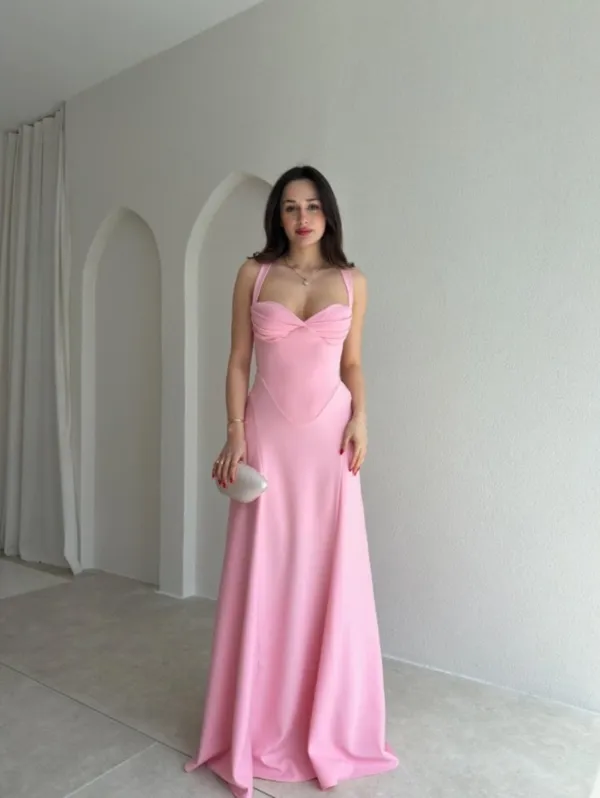 Ekeshwara_The_Aura_Bustier_Gown_–_Bubblegum_Pink|_Model_Height_5.8inch_,_Fabric_All_Way_Stretchable