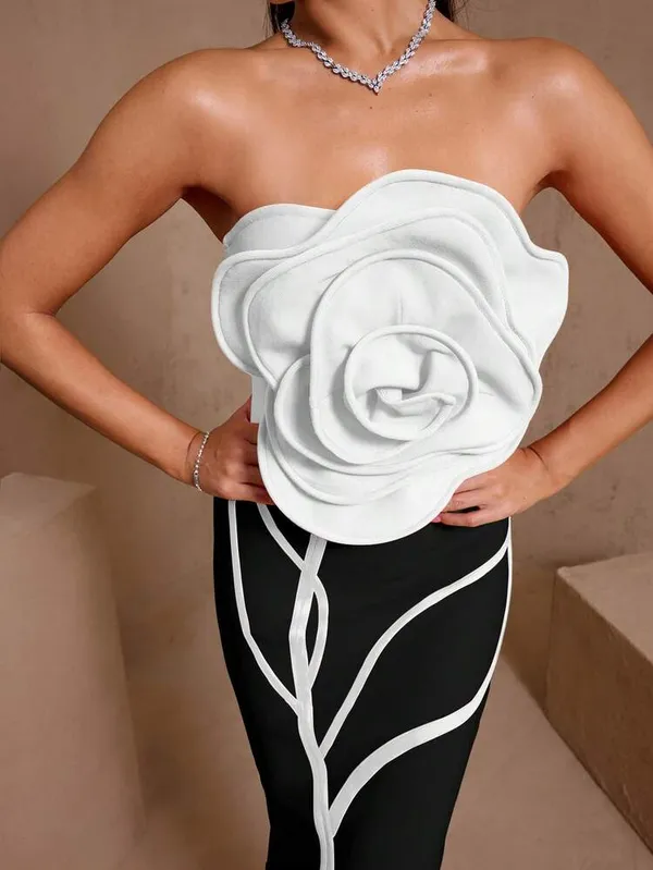 Ekeshwara_White_Rose_Black_Bodycon_Midi_Dress