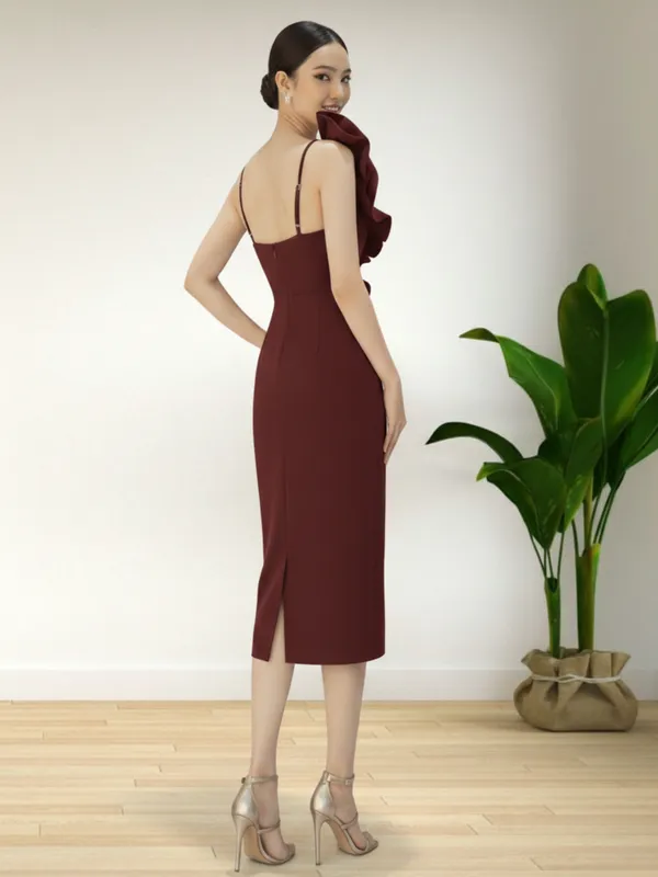 Maroon_One_Shoulder_Ruffle_Slit_Party_Dress_For_Women