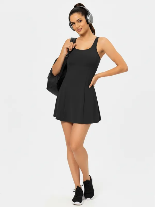 Ekeshwara_Women's_Black_Bodycon_Mini_Dress_??Scalloped_Edges,_Short_Sleeve|_Model_Height_5.8inch_,_Fabric_All_Way_Stretchable