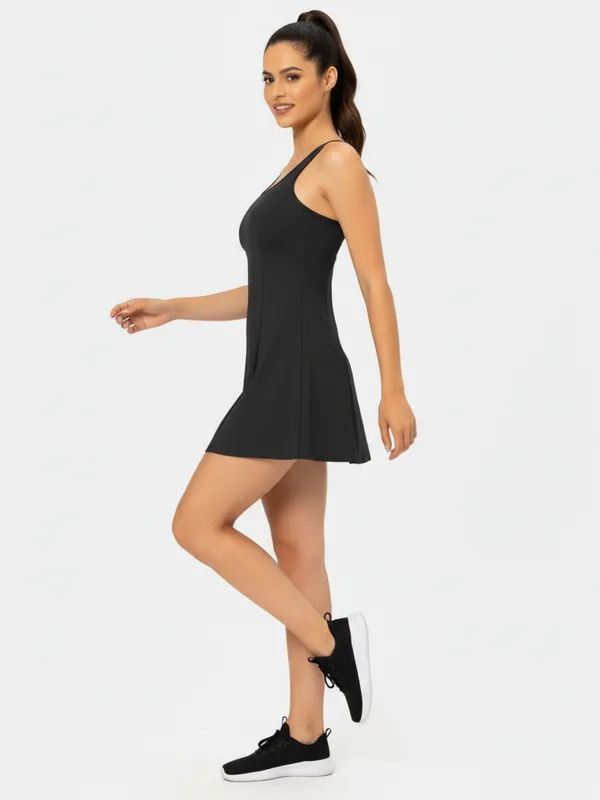 Ekeshwara_Women's_Black_Bodycon_Mini_Dress_??Scalloped_Edges,_Short_Sleeve|_Model_Height_5.8inch_,_Fabric_All_Way_Stretchable