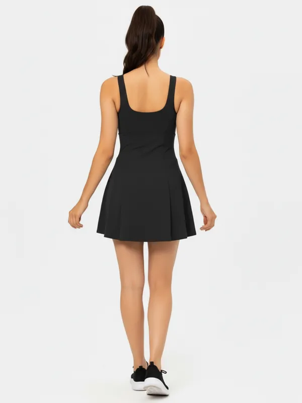 Ekeshwara_Women's_Black_Bodycon_Mini_Dress_??Scalloped_Edges,_Short_Sleeve|_Model_Height_5.8inch_,_Fabric_All_Way_Stretchable