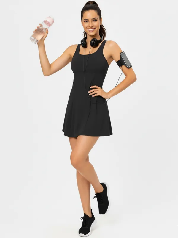 Ekeshwara_Women's_Black_Bodycon_Mini_Dress_??Scalloped_Edges,_Short_Sleeve|_Model_Height_5.8inch_,_Fabric_All_Way_Stretchable