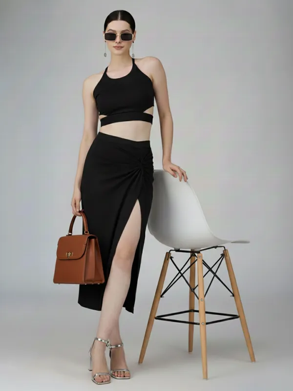 Ekeshwara_Women's_Black_Cut-Out_Backless_Halter_Midi_Dress|_Model_Height_5.8inch_,_Fabric_All_Way_Stretchable