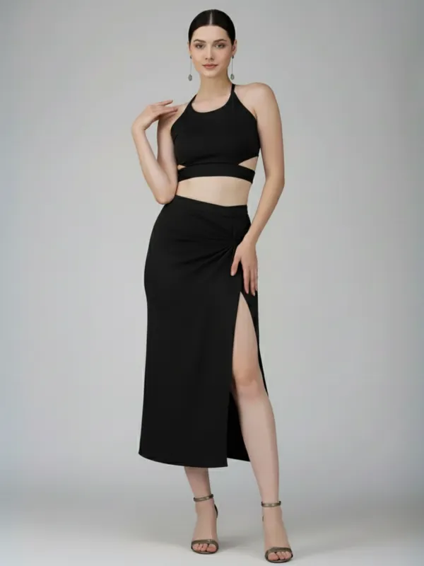 Ekeshwara_Women's_Black_Cut-Out_Backless_Halter_Midi_Dress|_Model_Height_5.8inch_,_Fabric_All_Way_Stretchable
