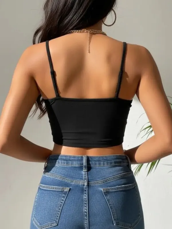 Ekeshwara_Women's_Black_O-Ring_Front_Cutout_Crop_Top|_Model_Height_5.8inch_,_Fabric_All_Way_Stretchable