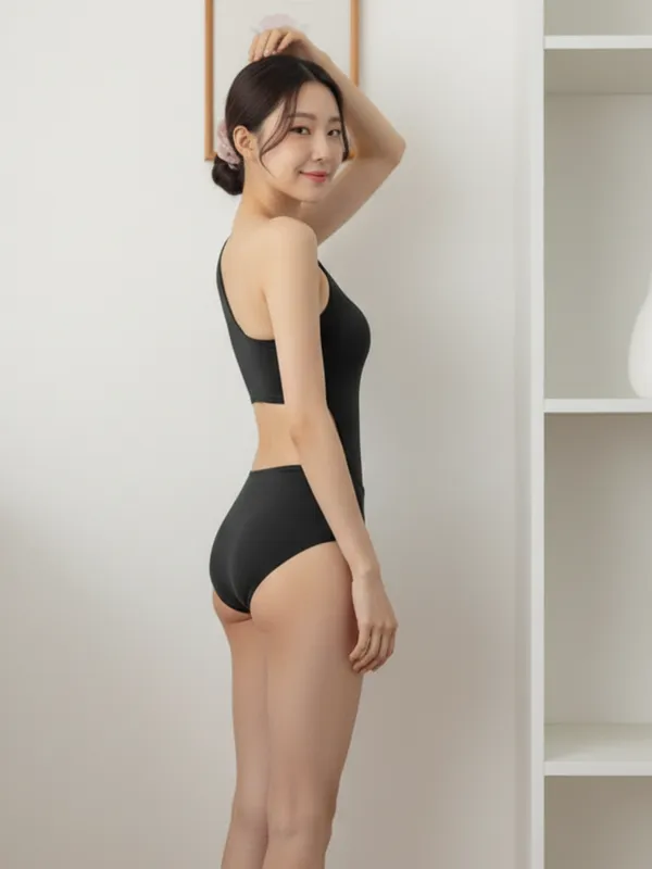 Ekeshwara_Women's_Black_One_Shoulder_Cut-Out_Bodysuit|_Model_Height_5.8inch_,_Fabric_All_Way_Stretchable