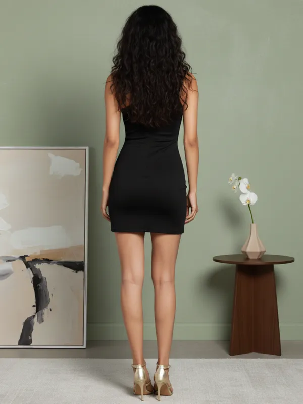 Ekeshwara_Women's_Black_One-Shoulder_Floral_Appliqu?_Bodycon_Dress|_Model_Height_5.8inch_,_Fabric_All_Way_Stretchable