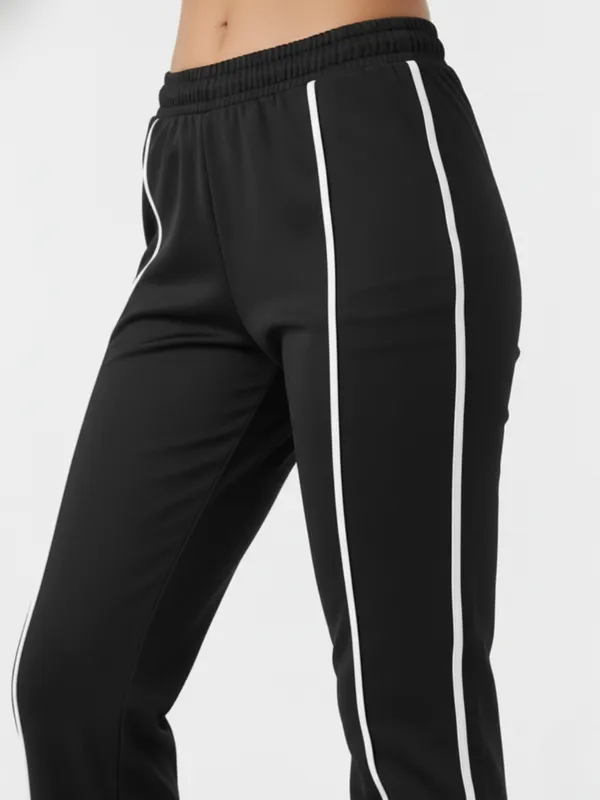 Ekeshwara_Women's_Black_Side_Stripe_High_Waist_Track_Pants|_Model_Height_5.8inch_,_Fabric_All_Way_Stretchable