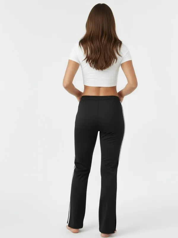 Ekeshwara_Women's_Black_Side_Stripe_High_Waist_Track_Pants|_Model_Height_5.8inch_,_Fabric_All_Way_Stretchable