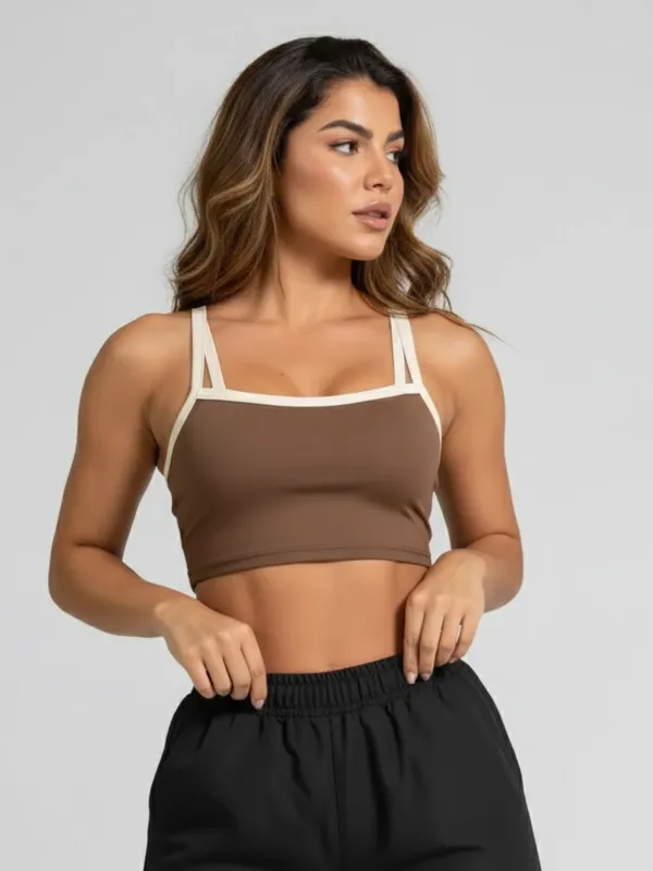 Ekeshwara_Women's_Brown_Contrast_Spaghetti_Crop_Top_&_Black_Cargo_Pants_Set|_Model_Height_5.8inch_,_Fabric_All_Way_Stretchable