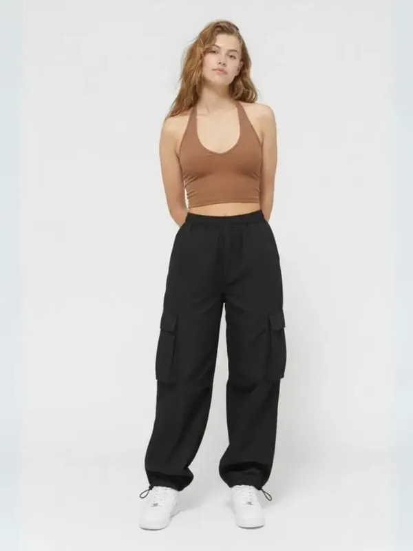 Ekeshwara_Women's_Brown_Halter_Crop_Top_&_Black|_Model_Height_5.8inch_,_Fabric_All_Way_Stretchable