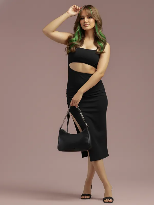 Ekeshwara_Women's_Cutout_Ruched_Bodycon_Crop_Top_??Black|_Model_Height_5.8inch_,_Fabric_All_Way_Stretchable