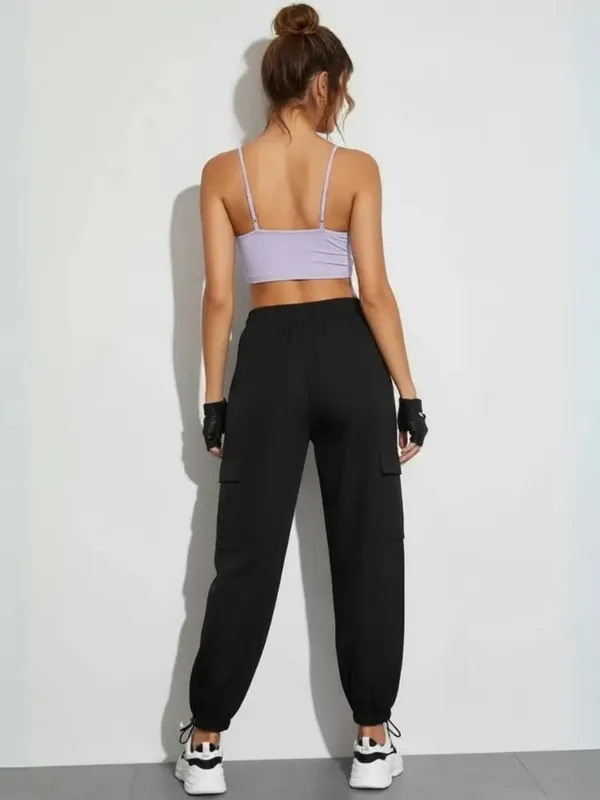 Ekeshwara_Women's_Lavender_Spaghetti_Strap_Crop_Top_&_Black_Cargo_Joggers_Set|_Model_Height_5.8inch_,_Fabric_All_Way_Stretchable