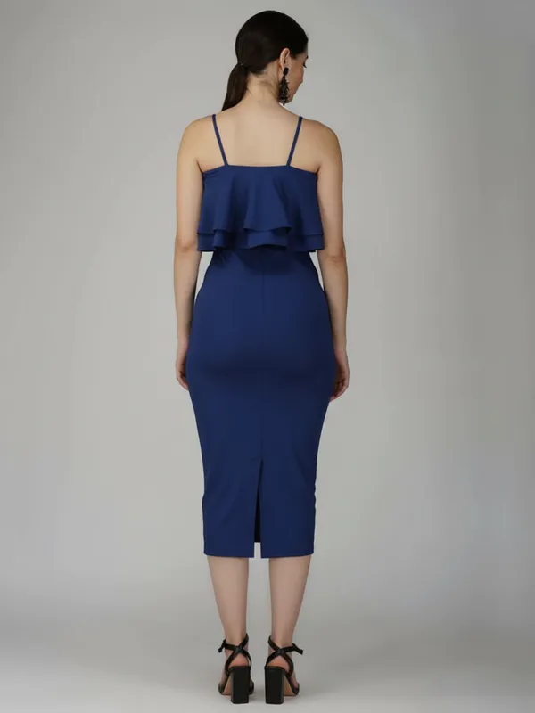 Ekeshwara_Women's_Royal_Blue_Layered_Ruffle_Bodycon_Midi_Dress|_Model_Height_5.8inch_,_Fabric_All_Way_Stretchable