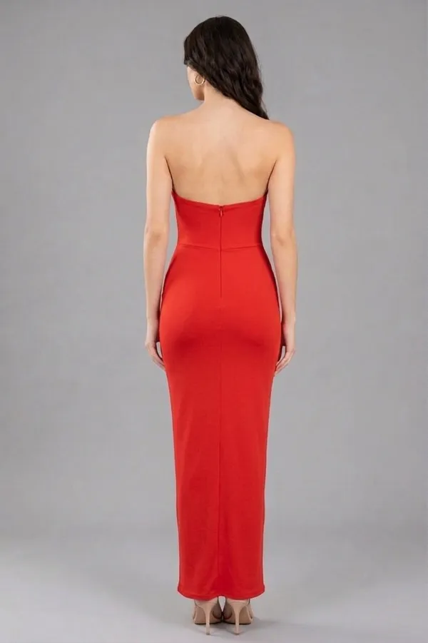 Ekeshwara_–_Red_Rose_Ruched_Cut-Out_Maxi_Dress;_Model_Height_5.8inch,_Fabric_All_Way_Stretchable