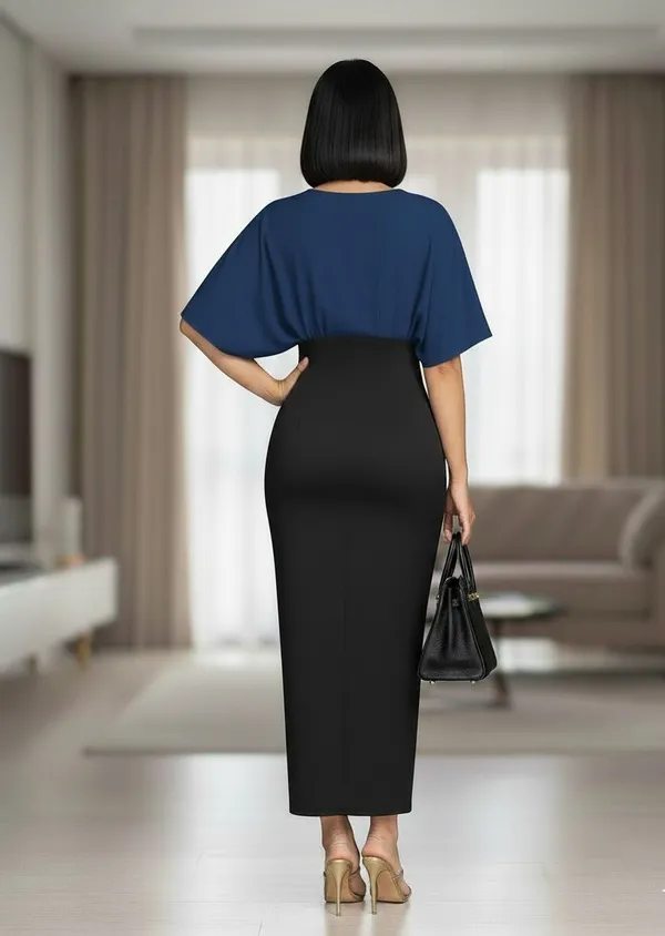 Ekeshwara_air_force_blue_top_and_black_skirt_combination_dress_for_women|_Model_Height_5.8inch_,_Fabric_All_Way_Stretchable