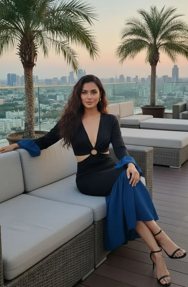 Ekeshwara_black_bodycon_maxi_dress_style_with_fandy_silk_airforce_blue_colour_frill_design_for_elegant_women|_Model_Height_5.8inch_,_Fabric_All_Way_Stretchable