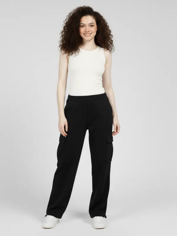 Ekeshwara_black_cargo_pants_for_women_&_girls|_Model_Height_5.8inch_,_Fabric_All_Way_Stretchable