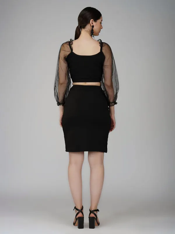 Ekeshwara_black_net_balloon_crop_top_with_mini_skirt|_Model_Height_5.8inch_,_Fabric_All_Way_Stretchable