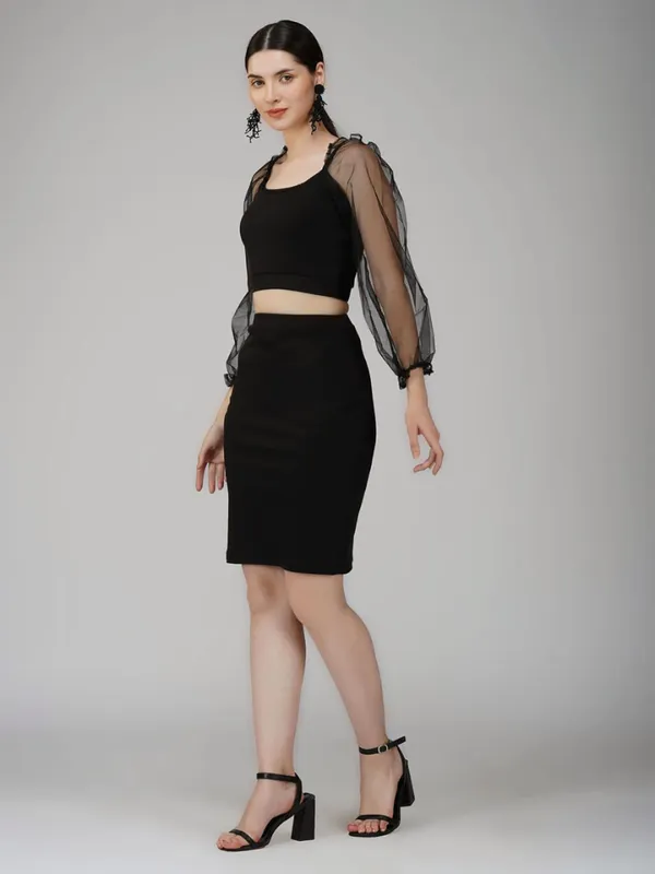 Ekeshwara_black_net_balloon_crop_top_with_mini_skirt|_Model_Height_5.8inch_,_Fabric_All_Way_Stretchable