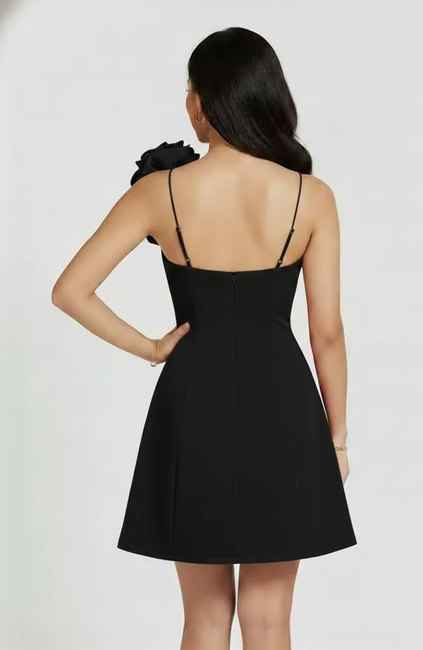 Ekeshwara_black_rose_style_spaghetti_strap_neckline_design_dress_for_elegant_women|_Model_Height_5.8inch_,_Fabric_All_Way_Stretchable