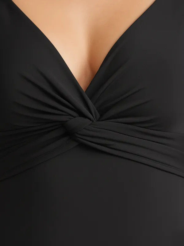 Ekeshwrar_Women's_Black_Twist_Front_Bodysuit_with_Adjustable_Straps|_Model_Height_5.8inch_,_Fabric_All_Way_Stretchable